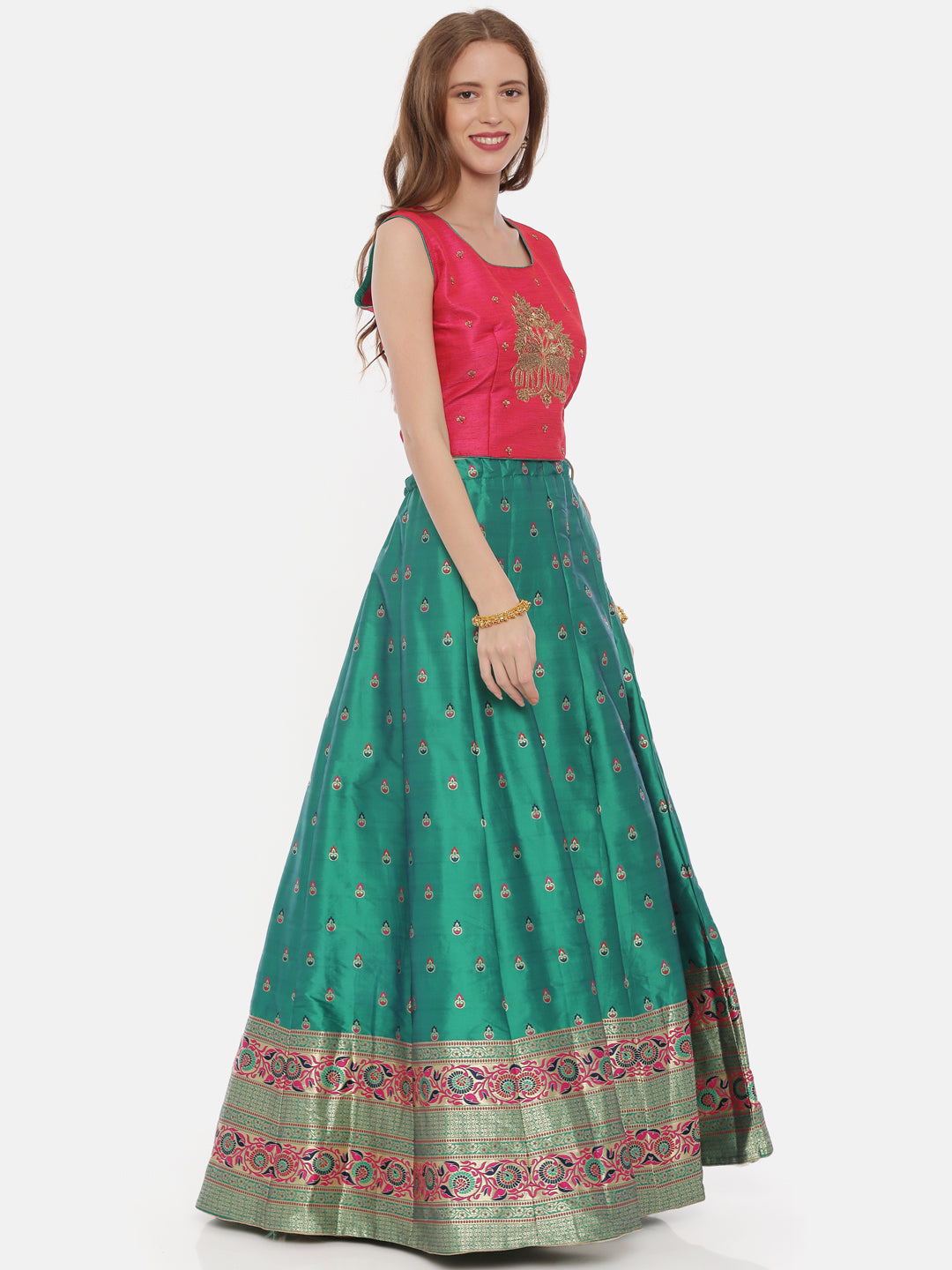 Neeru's Pink & Green Embellished Lehenga Set