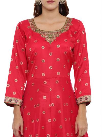 Neeru's Red Printed Kurta With Pant & Dupatta