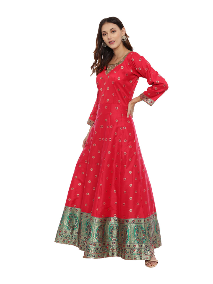 Neerus Red printed anarkali kurta set - detail view 2