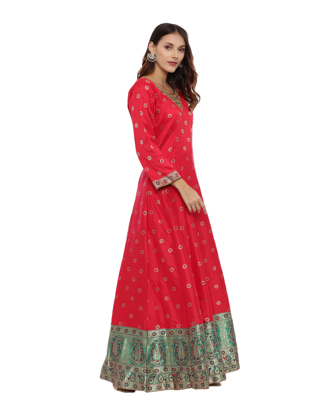 Neerus Red printed anarkali kurta set - side view