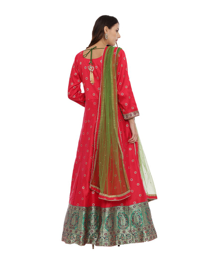 Neeru's Red Printed Kurta With Pant & Dupatta
