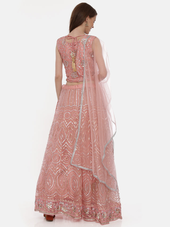 Neerus Pink net embellished lehenga set - detail view 3
