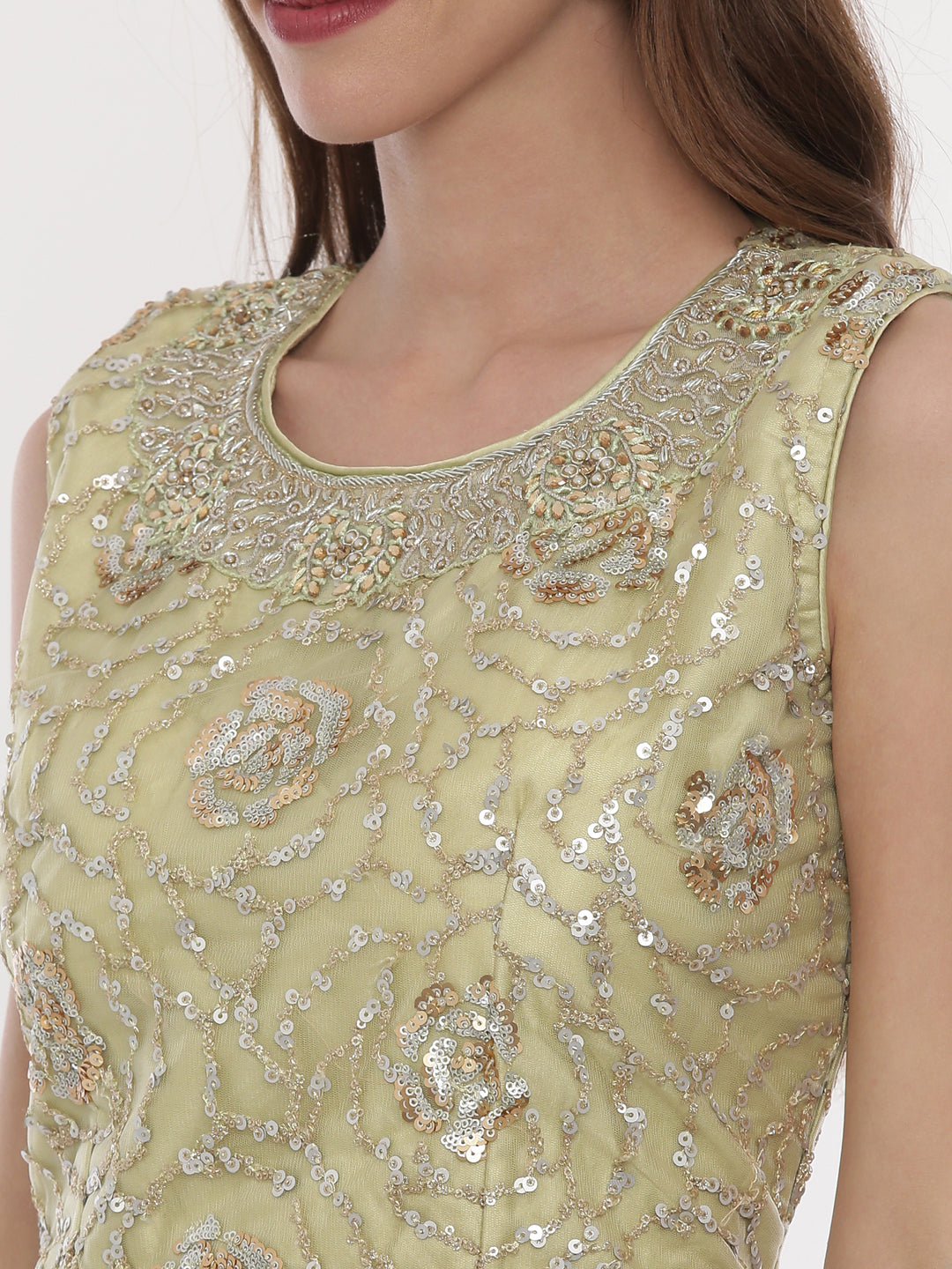 Neerus Green net embellished lehenga set - side view