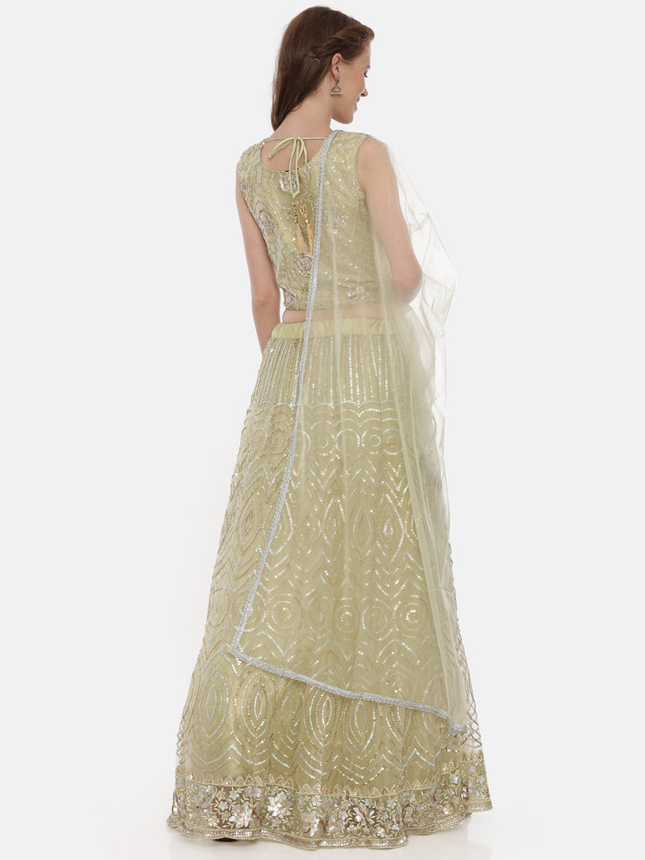 Neerus Green net embellished lehenga set - detail view 3