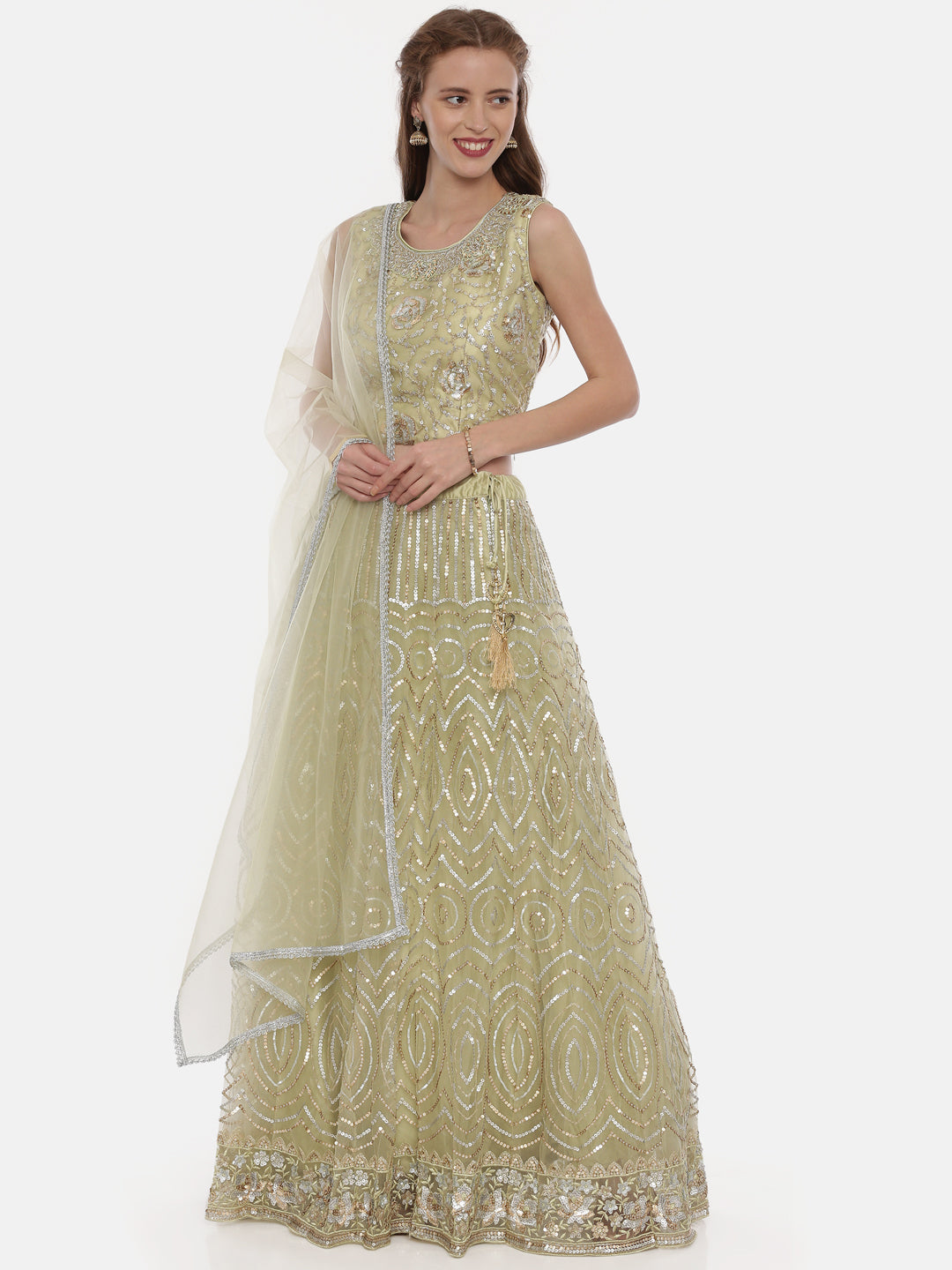 Neerus Green net embellished lehenga set - detail view 4