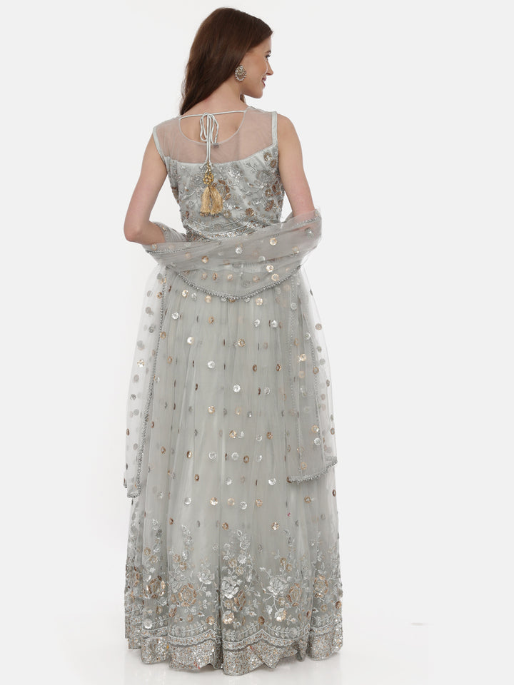 Neerus Grey net embellished lehenga set - detail view 3