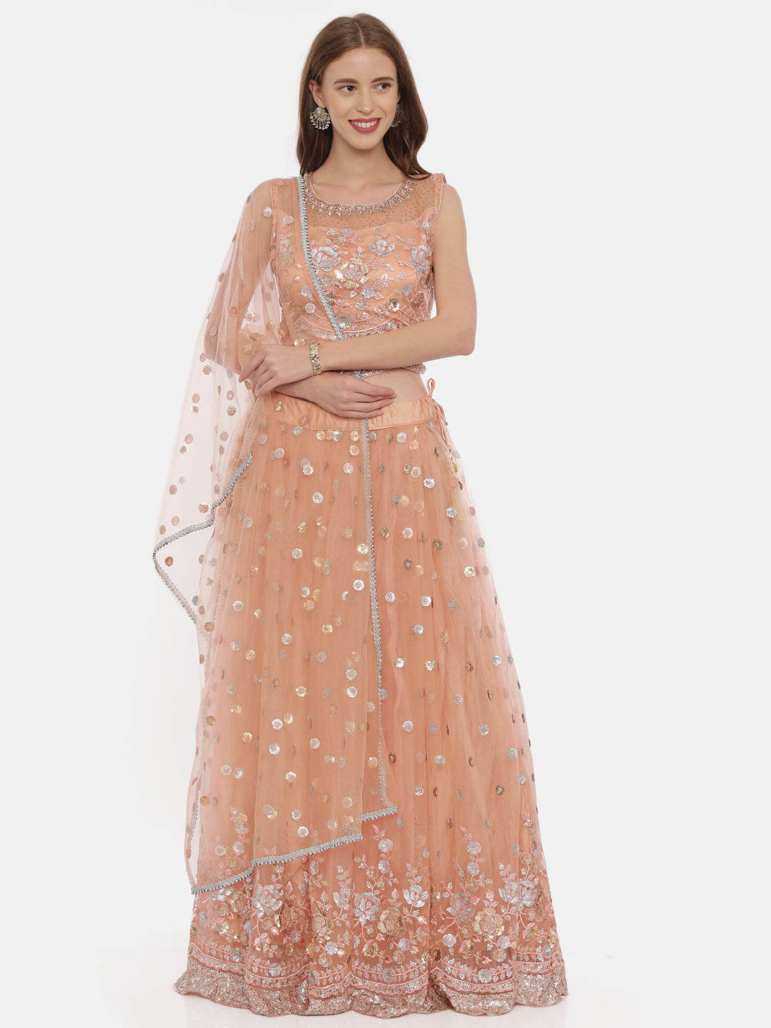 Neerus Peach Embellished Lehenga Set