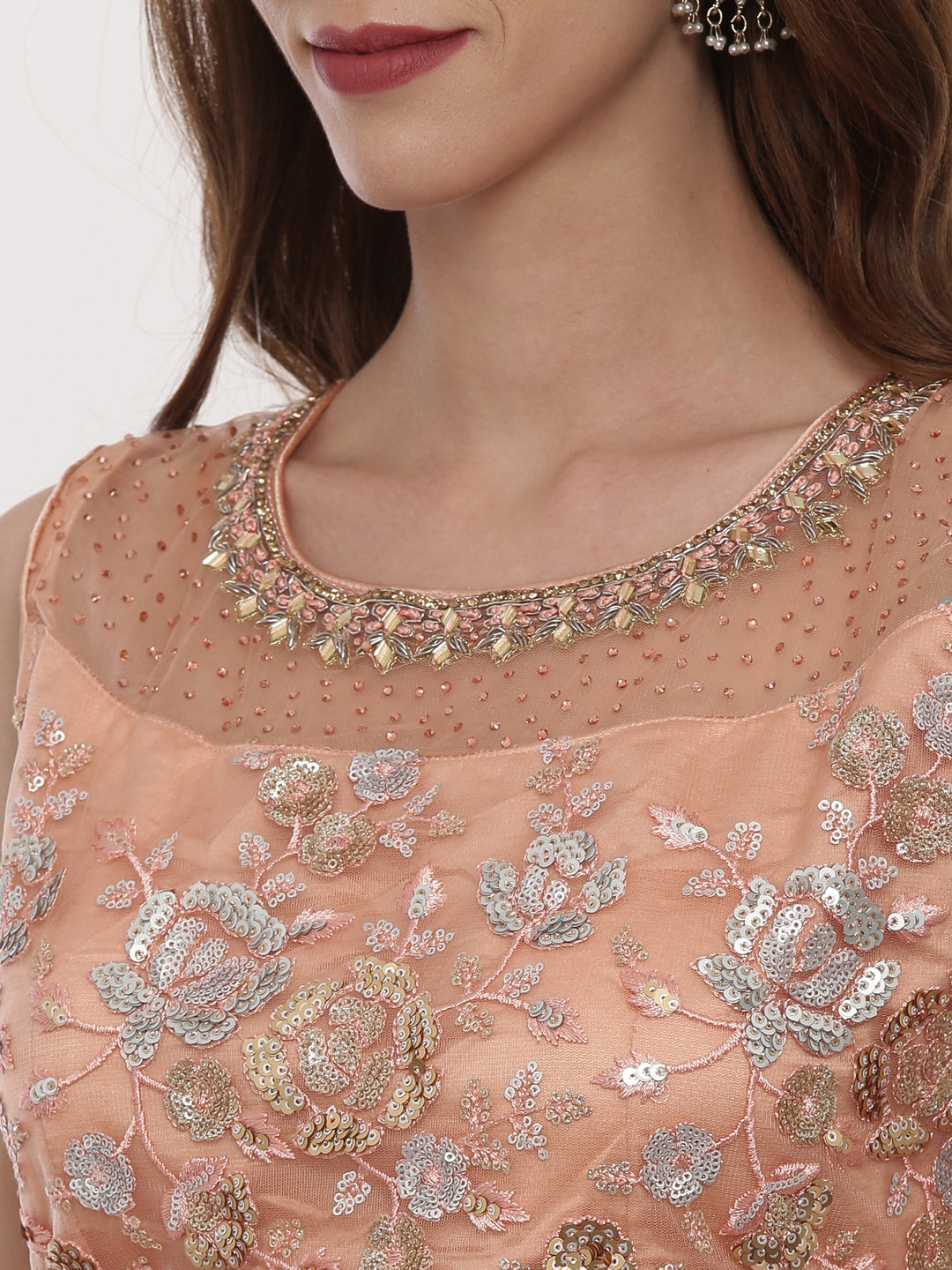 Neerus Peach Embellished Lehenga Set