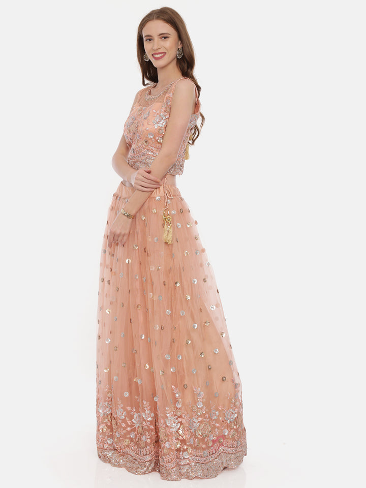 Neerus Peach Embellished Lehenga Set