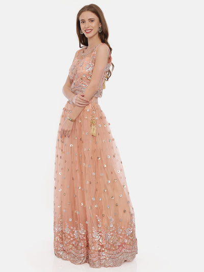 Neeru's Peach Embellished Lehenga Set