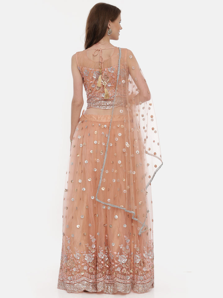 Neerus Peach Embellished Lehenga Set