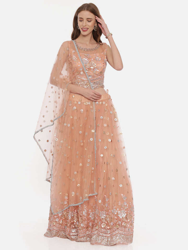Neerus Peach Embellished Lehenga Set