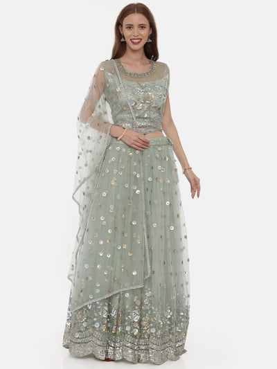 Neeru'S Pista Green Color,Nett Fabric Ghagra Set