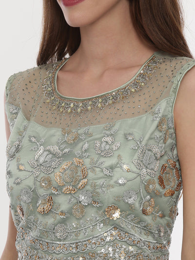 Neeru'S Pista Green Color,Nett Fabric Ghagra Set