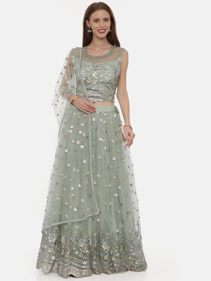 Neerus Pista Green Color Nett Fabric Ghagra Set