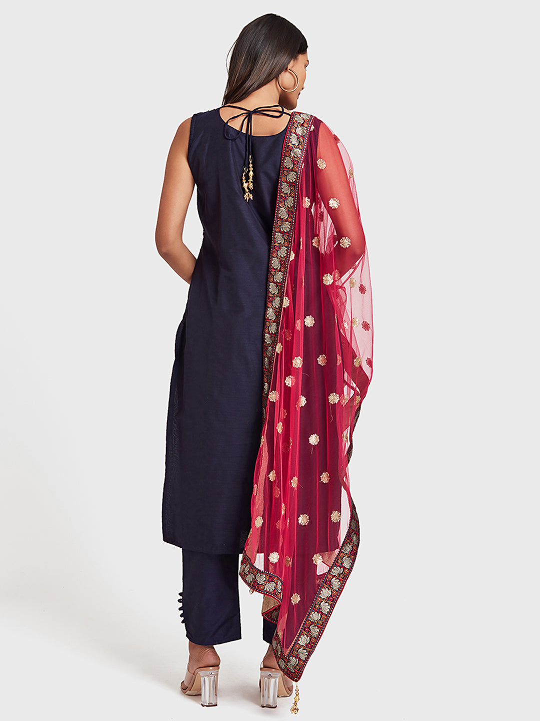 Neerus Navy Blue Color Muslin Fabric Suit-Pant