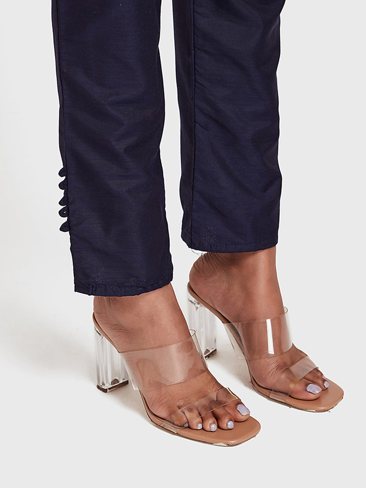 Neerus Navy Blue Color Muslin Fabric Suit-Pant