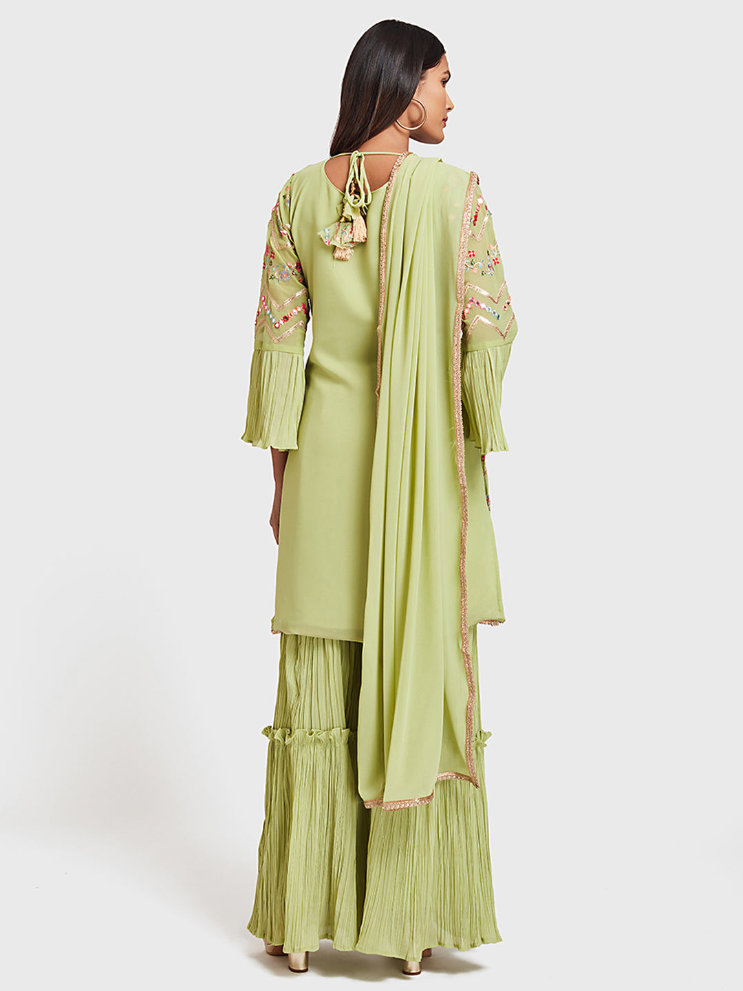Neeru's Green Embellished Kurta With Sharara & Dupatta