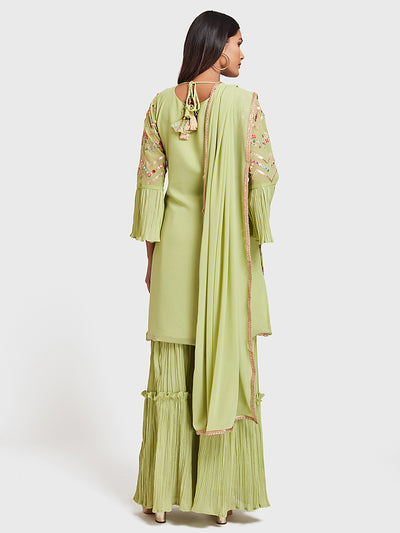 Neeru's Green Embellished Kurta With Sharara & Dupatta