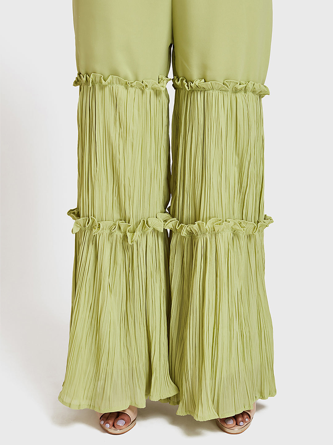 Neerus Green embellished anarkali sharara set - detail view 2