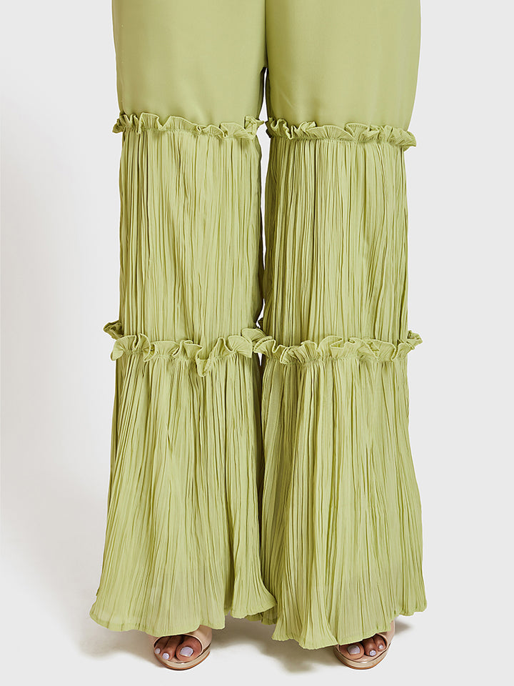 Neerus Green embellished anarkali sharara set - detail view 2