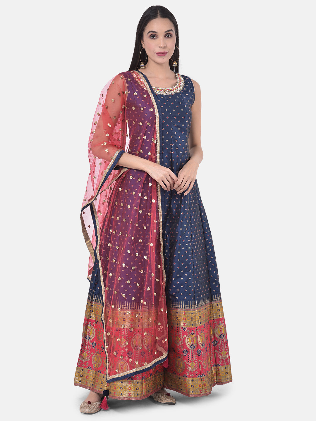 Neerus Blue georgette printed anarkali kurta set - detail view 5