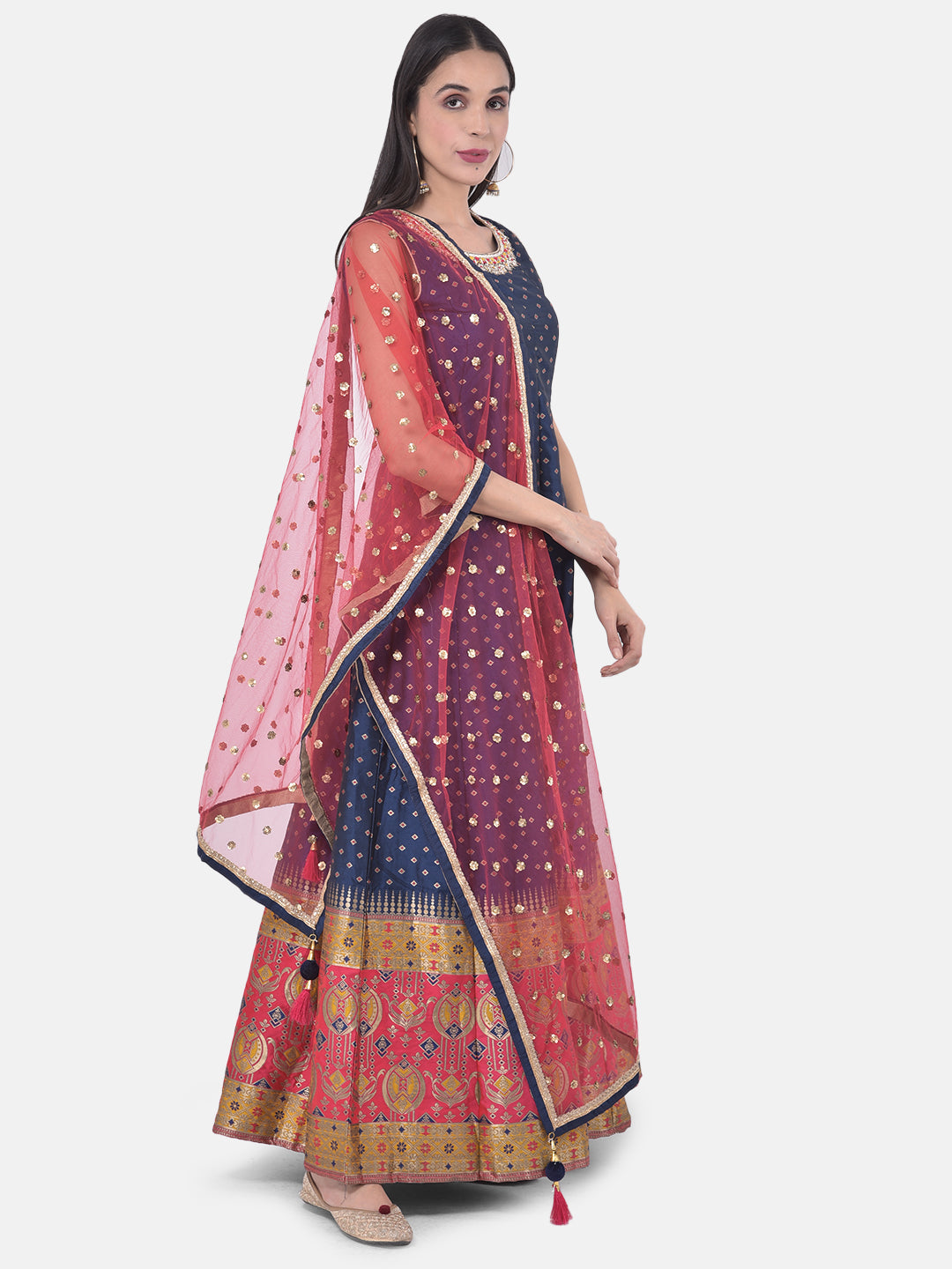 Neerus Blue georgette printed anarkali kurta set - front view