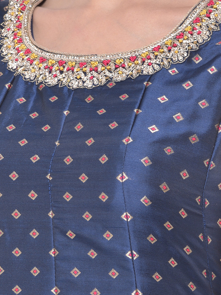 Neerus Blue georgette printed anarkali kurta set - detail view 1
