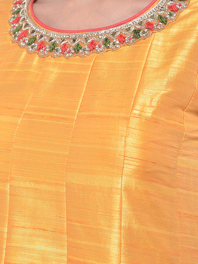 Neeru's Yellow & Pink Printed Anarkali Kurta With Dupatta