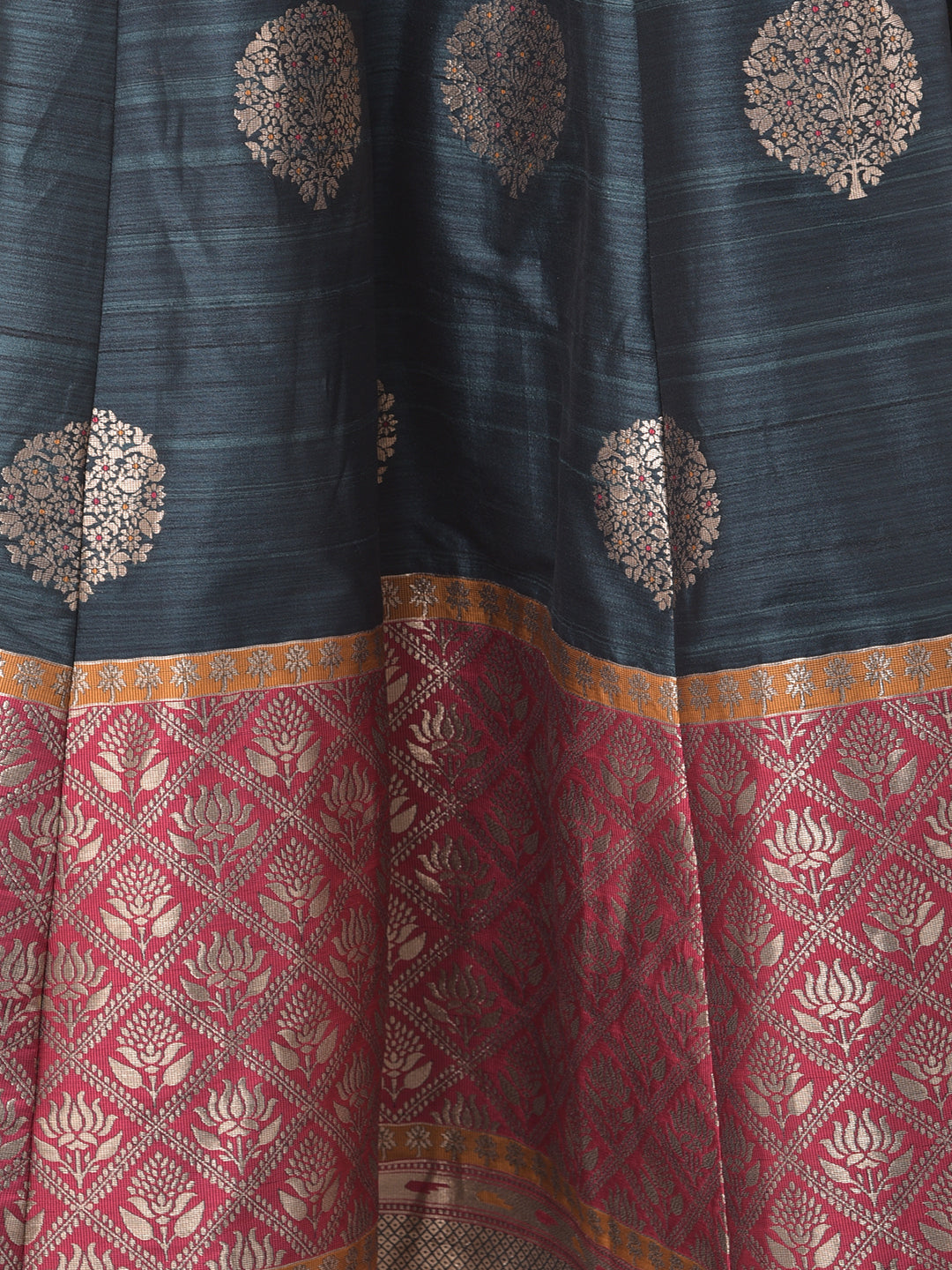 Neerus Grey & Yellow Printed Anarkali Kurta With Dupatta