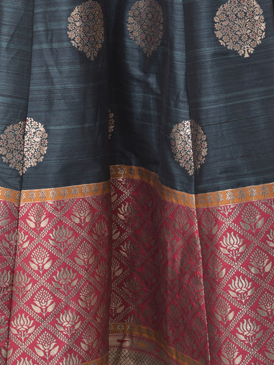 Neeru's Grey & Yellow Printed Anarkali Kurta With Dupatta