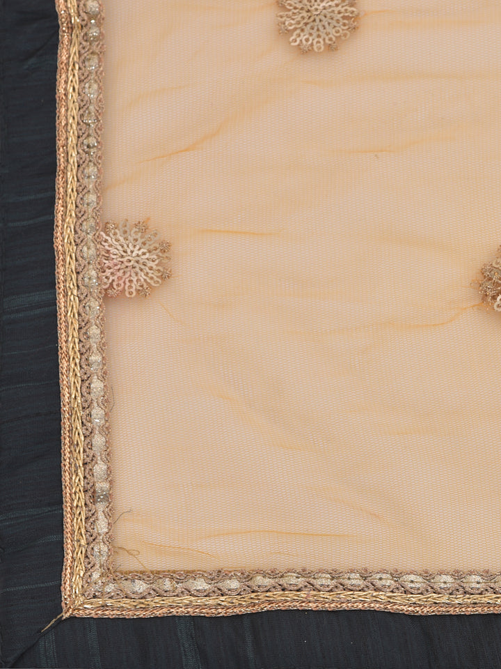 Neerus Grey & Yellow Printed Anarkali Kurta With Dupatta