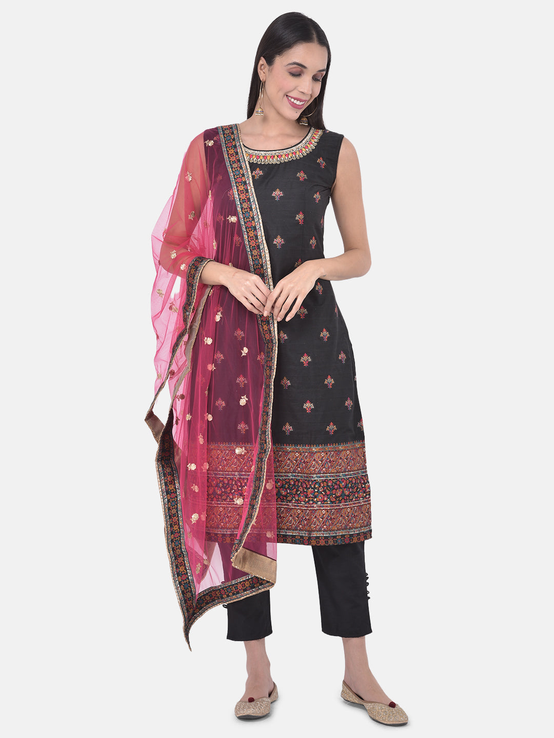 Neerus Black cotton woven kurta set - detail view 5