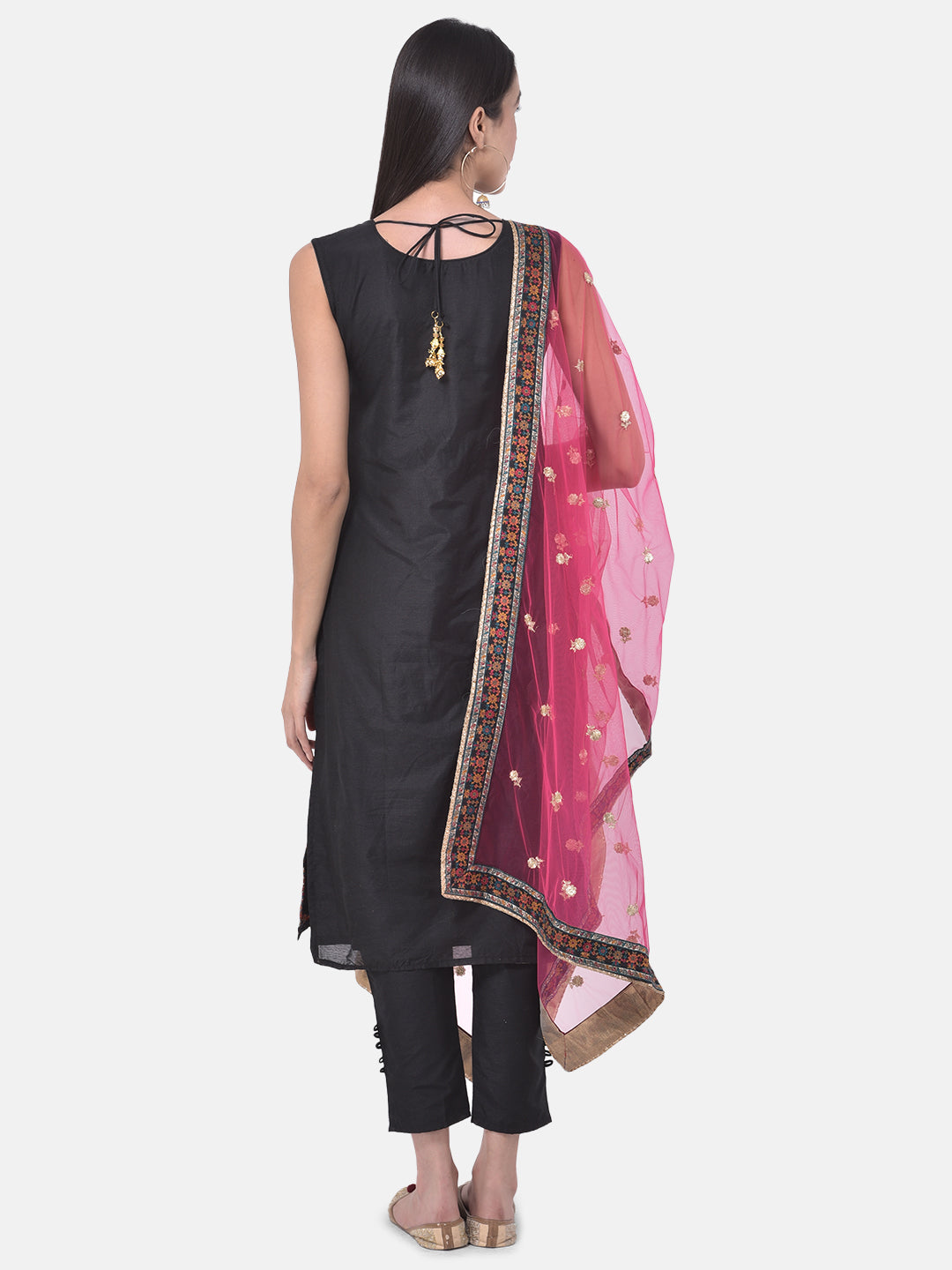 Neerus Black cotton woven kurta set - side view
