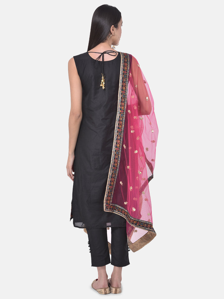 Neerus Black cotton woven kurta set - side view