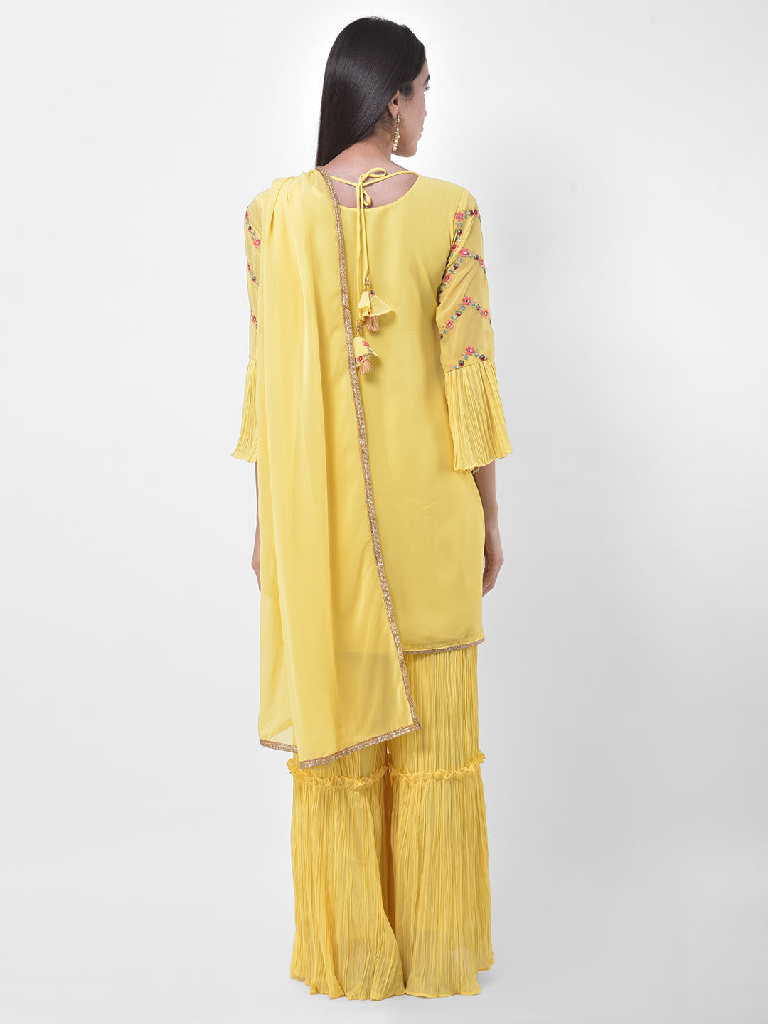 Neerus Yellow Colour Georgette Fabric Suit-Gharara