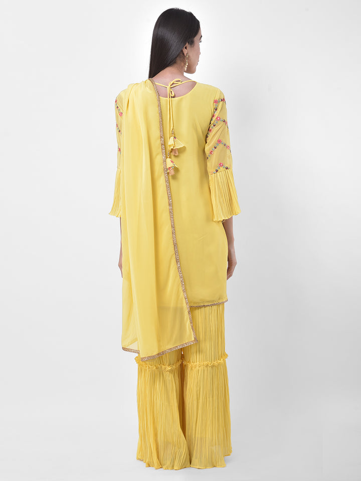 Neerus Yellow Colour Georgette Fabric Suit-Gharara
