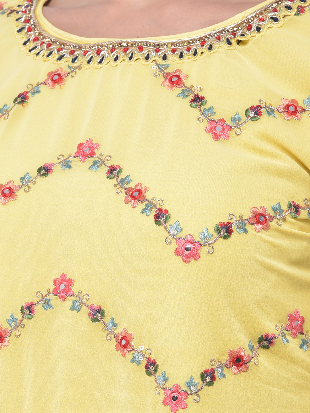Neerus Yellow Colour Georgette Fabric Suit-Gharara