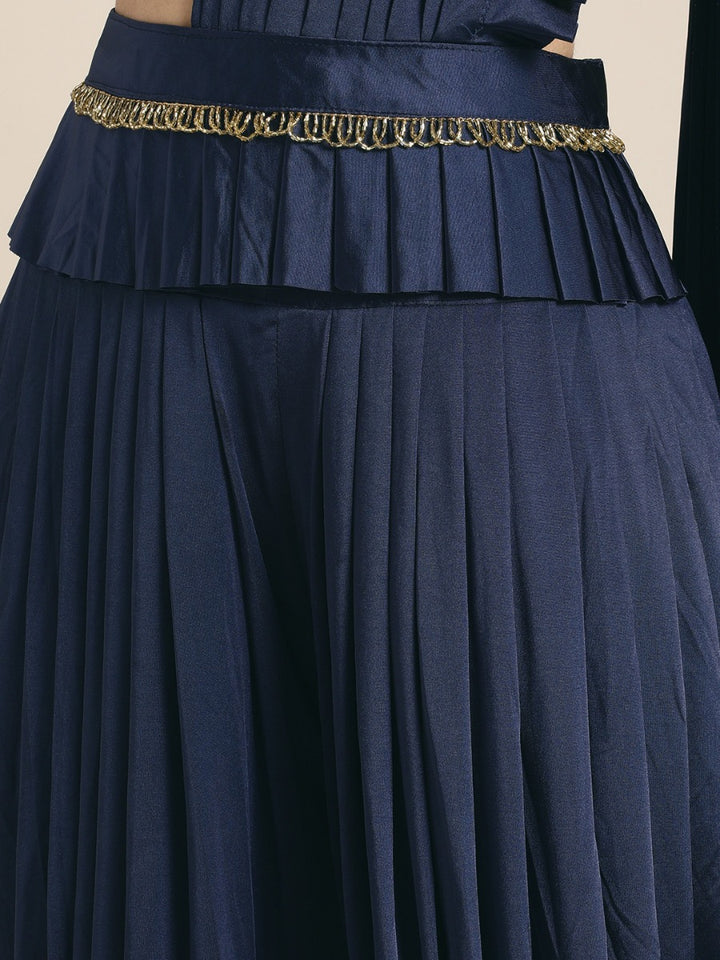 Neerus Navy Solid Ready To Wear Saree With Blouse