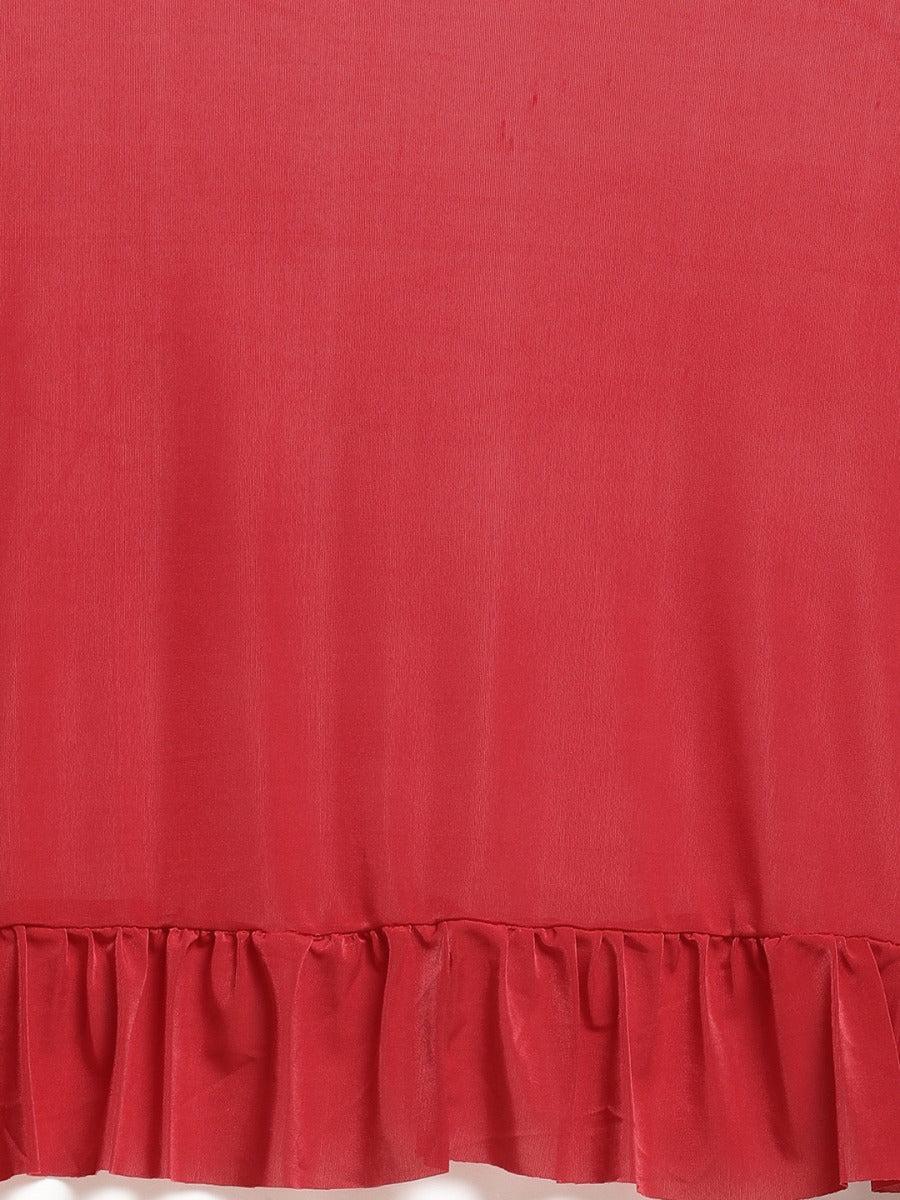 Neerus Red Solid Ready To Wear Saree With Blouse