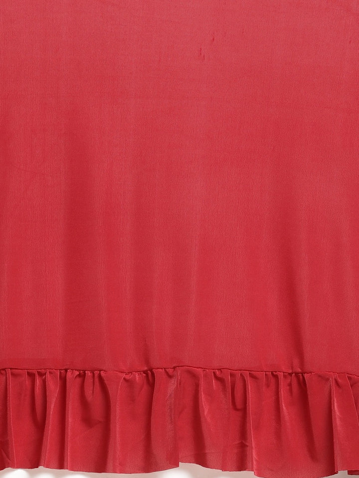 Neerus Red Solid Ready To Wear Saree With Blouse