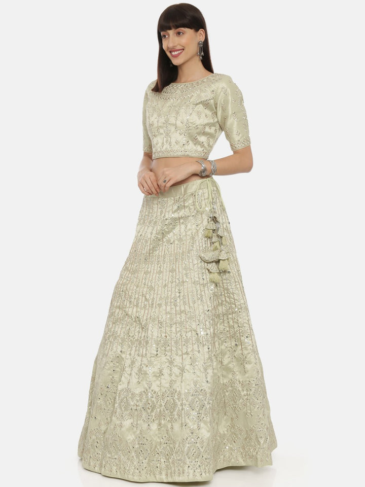 Neerus Pista Color Nett Fabric Ghagra Set