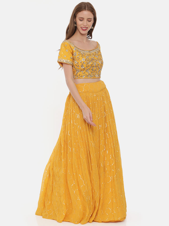 Neerus Yellow Embellished Lehenga Set