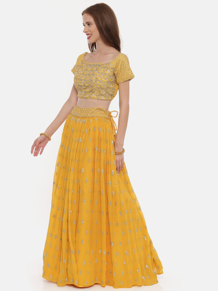 Neerus Yellow georgette embellished lehenga set - detail view 1