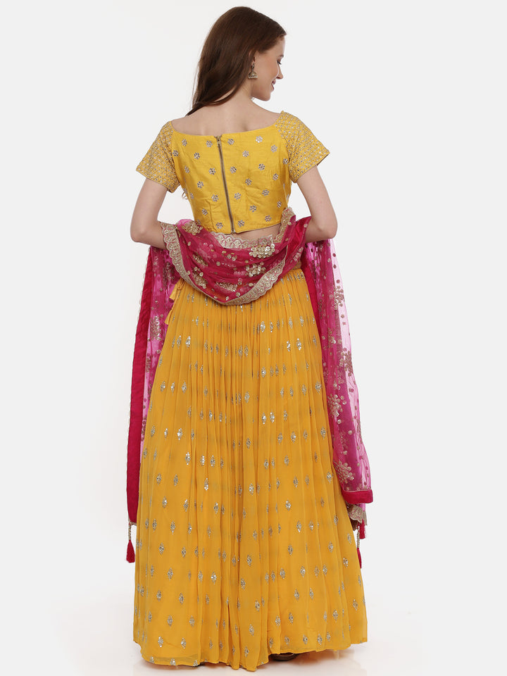 Neerus Yellow georgette embellished lehenga set - detail view 3