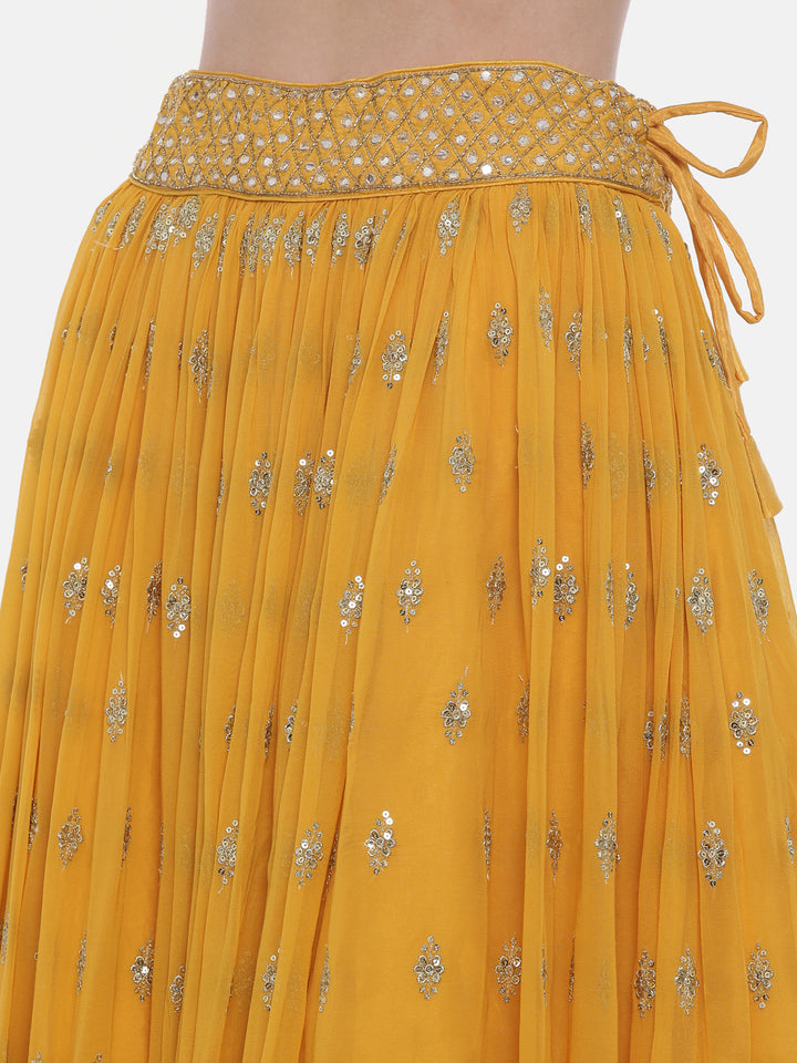 Neerus Yellow georgette embellished lehenga set - detail view 4