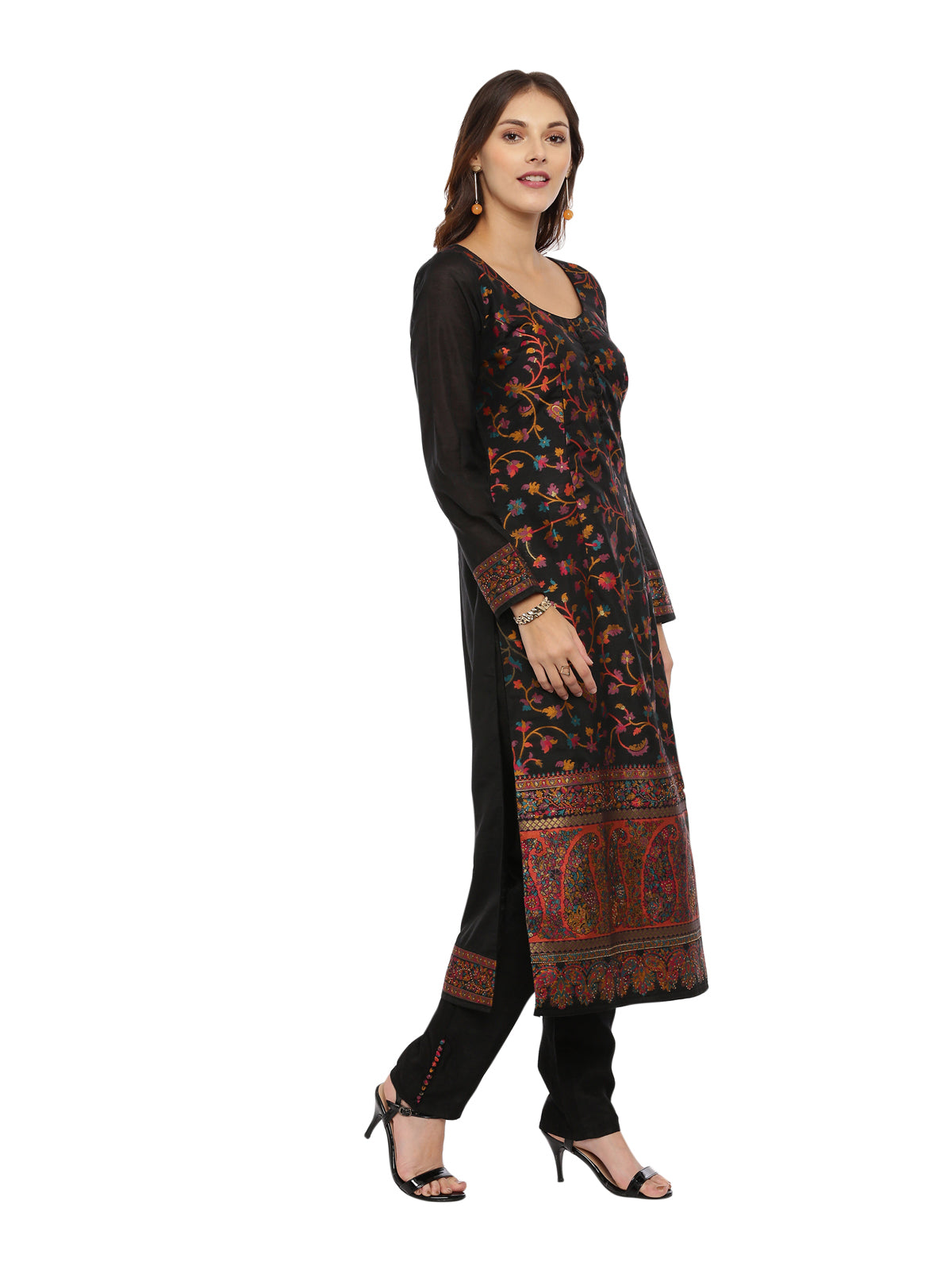 Neeru's Black Color Banaras Fabric Full Sleeves Suit-Pant