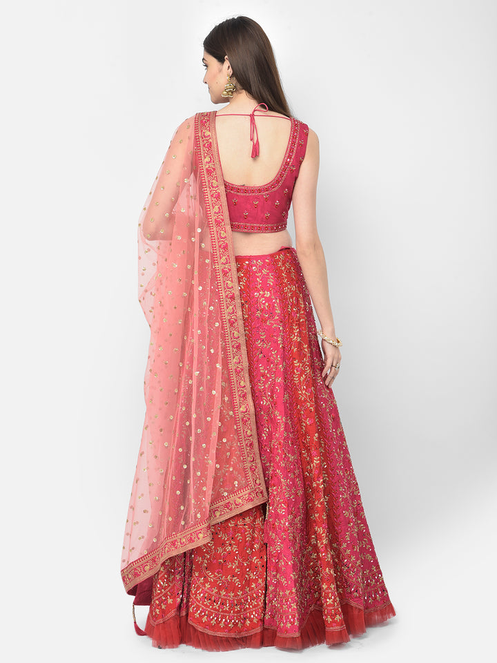 Neerus Pink silk embellished lehenga set - side view