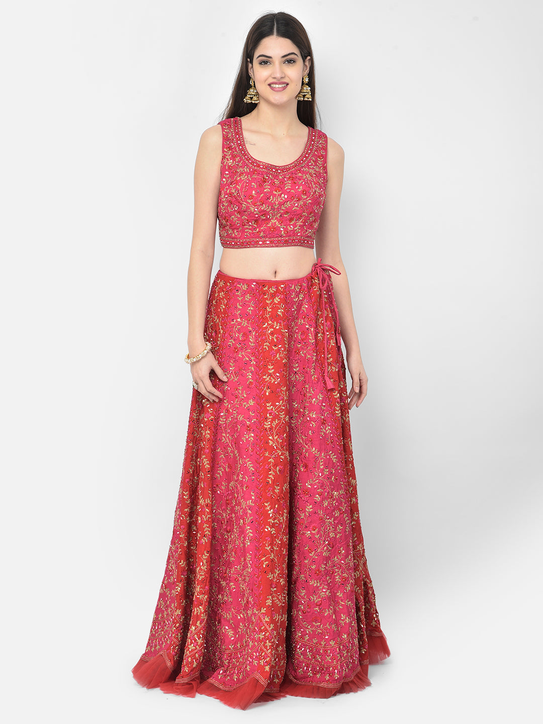 Neerus Pink silk embellished lehenga set - detail view 2