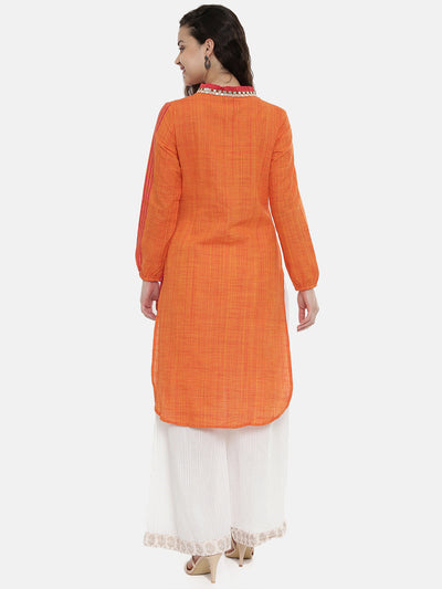 Neeru's Women Orange Yellow Striped A-Line Kurta